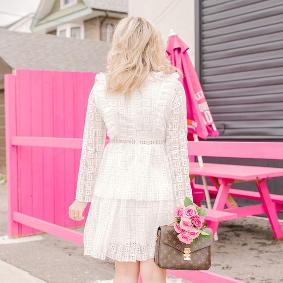 Chicwish Embroidered Eyelet White Dress - M - Picture 5 of 9